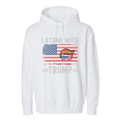 Great I Stand With Trump American Flag Vintage Cool Gift Garment-Dyed Fleece Hoodie