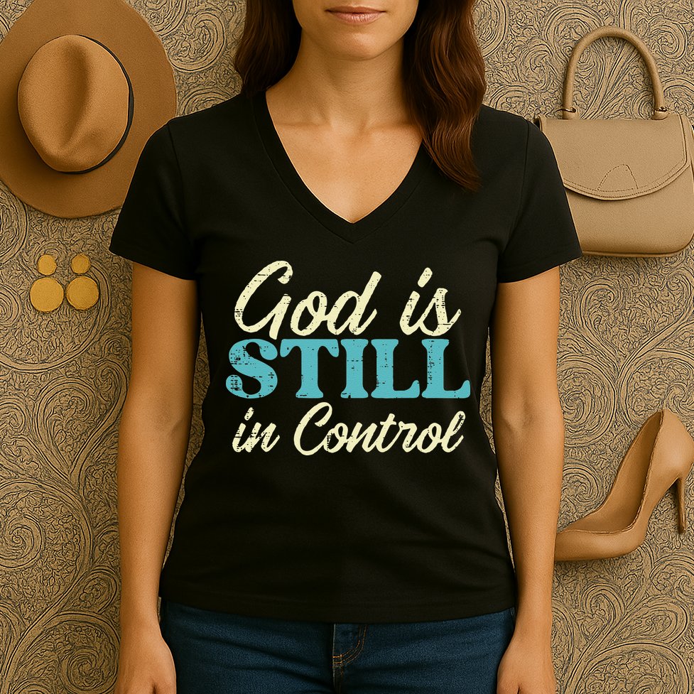 God Is Still In Control Jesus Faith Christian Women Women's V-Neck T-Shirt