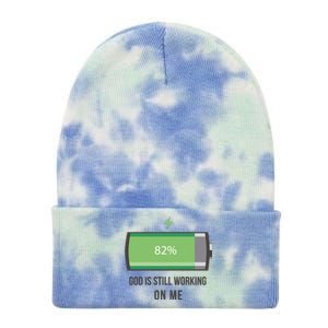 God Is Still Working On Me Battery Loading Tie Dye 12in Knit Beanie