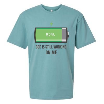 God Is Still Working On Me Battery Loading Sueded Cloud Jersey T-Shirt