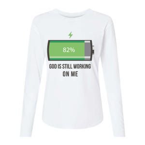 God Is Still Working On Me Battery Loading Womens Cotton Relaxed Long Sleeve T-Shirt