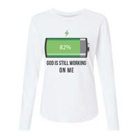 God Is Still Working On Me Battery Loading Womens Cotton Relaxed Long Sleeve T-Shirt