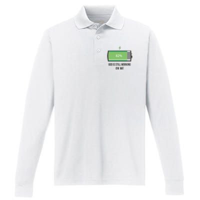 God Is Still Working On Me Battery Loading Performance Long Sleeve Polo