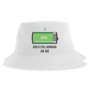 God Is Still Working On Me Battery Loading Sustainable Bucket Hat