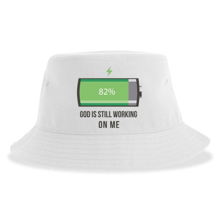 God Is Still Working On Me Battery Loading Sustainable Bucket Hat