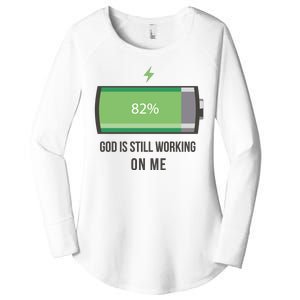 God Is Still Working On Me Battery Loading Women's Perfect Tri Tunic Long Sleeve Shirt