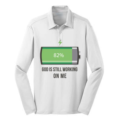 God Is Still Working On Me Battery Loading Silk Touch Performance Long Sleeve Polo