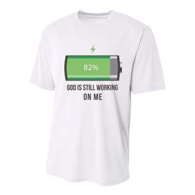 God Is Still Working On Me Battery Loading Youth Performance Sprint T-Shirt