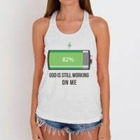 God Is Still Working On Me Battery Loading Women's Knotted Racerback Tank