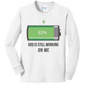 God Is Still Working On Me Battery Loading Kids Long Sleeve Shirt