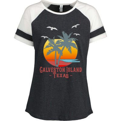 Galveston Island Texas Vintage Beach Souvenir Meaningful Gift Enza Ladies Jersey Colorblock Tee