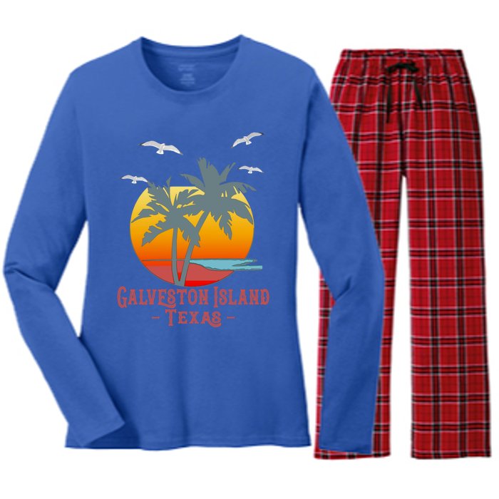 Galveston Island Texas Vintage Beach Souvenir Meaningful Gift Women's Long Sleeve Flannel Pajama Set 