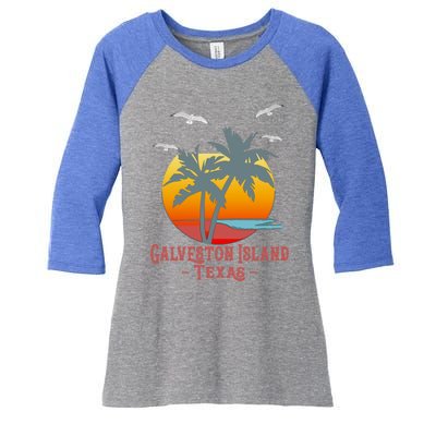 Galveston Island Texas Vintage Beach Souvenir Meaningful Gift Women's Tri-Blend 3/4-Sleeve Raglan Shirt