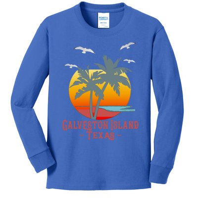 Galveston Island Texas Vintage Beach Souvenir Meaningful Gift Kids Long Sleeve Shirt