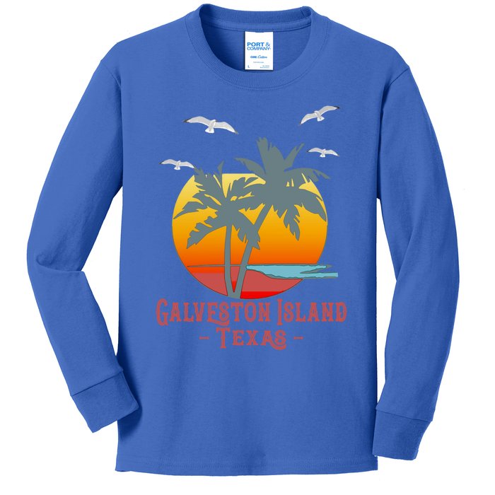 Galveston Island Texas Vintage Beach Souvenir Meaningful Gift Kids Long Sleeve Shirt