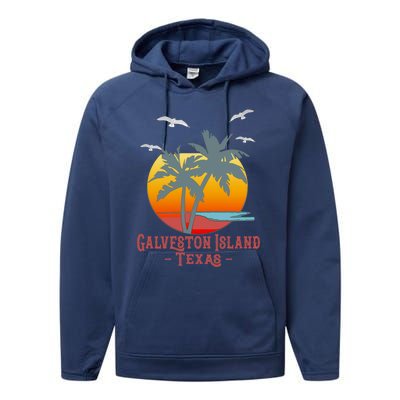 Galveston Island Texas Vintage Beach Souvenir Meaningful Gift Performance Fleece Hoodie