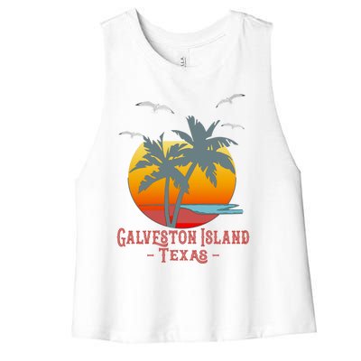 Galveston Island Texas Vintage Beach Souvenir Meaningful Gift Women's Racerback Cropped Tank