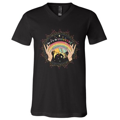 Give It To Universe Celestial Gay Mystical Lesbian Rainbow Color V-Neck T-Shirt