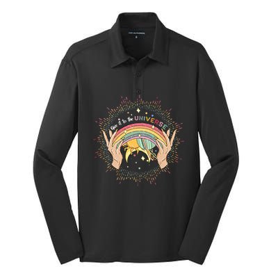 Give It To Universe Celestial Gay Mystical Lesbian Rainbow Color Silk Touch Performance Long Sleeve Polo