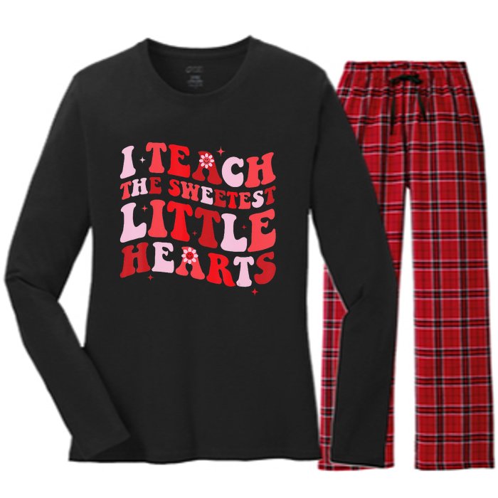 Groovy I Teach The Sweetest Hearts Valentines Day Women's Long Sleeve Flannel Pajama Set 