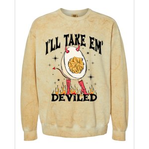 Groovy Ill Take Em Deviled Thanksgiving Funny Egg Colorblast Crewneck Sweatshirt