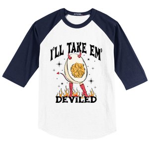 Groovy Ill Take Em Deviled Thanksgiving Funny Egg Baseball Sleeve Shirt