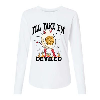 Groovy Ill Take Em Deviled Thanksgiving Funny Egg Womens Cotton Relaxed Long Sleeve T-Shirt