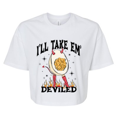 Groovy Ill Take Em Deviled Thanksgiving Funny Egg Bella+Canvas Jersey Crop Tee