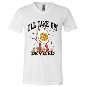 Groovy Ill Take Em Deviled Thanksgiving Funny Egg V-Neck T-Shirt