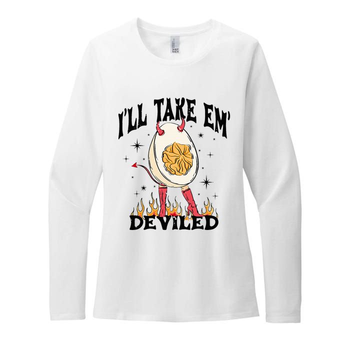 Groovy Ill Take Em Deviled Thanksgiving Funny Egg Womens CVC Long Sleeve Shirt