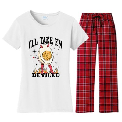 Groovy Ill Take Em Deviled Thanksgiving Funny Egg Women's Flannel Pajama Set