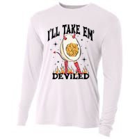 Groovy Ill Take Em Deviled Thanksgiving Funny Egg Cooling Performance Long Sleeve Crew