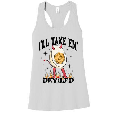 Groovy Ill Take Em Deviled Thanksgiving Funny Egg Women's Racerback Tank