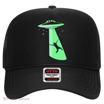 Glow In The Dark Ufo Abduction Night Sci Fi Alien Space Gift Birthday Science High Crown Mesh Back Trucker Hat