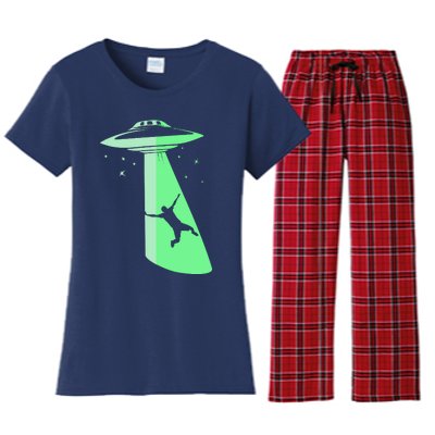 Glow In The Dark Ufo Abduction Night Sci Fi Alien Space Gift Birthday Science Women's Flannel Pajama Set