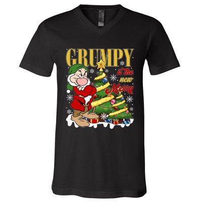 Grumpy Is The New Merry Grumpy Christmas Lights Grumpy Dwarf V-Neck T-Shirt