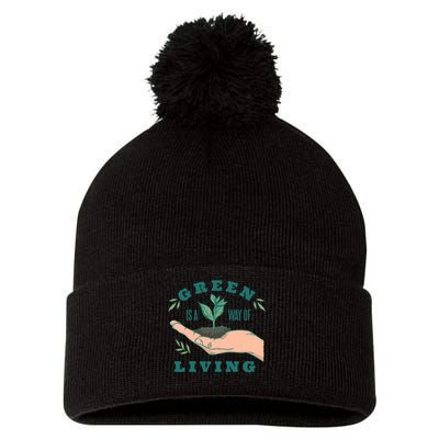 Green Is The Way Of Living Pom Pom 12in Knit Beanie