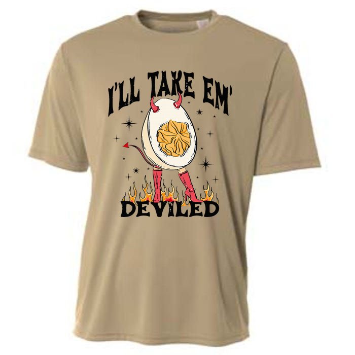 Groovy I'll Take Em' Deviled Thanksgiving Funny Egg Cooling Performance Crew T-Shirt