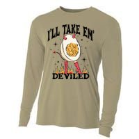 Groovy I'll Take Em' Deviled Thanksgiving Funny Egg Cooling Performance Long Sleeve Crew