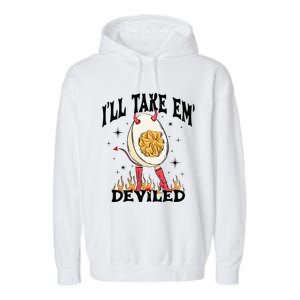 Groovy I'll Take Em' Deviled Thanksgiving Funny Egg Garment-Dyed Fleece Hoodie