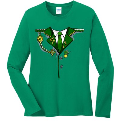Green Irish Tux St. Patrick's Day Costume Ladies Long Sleeve Shirt