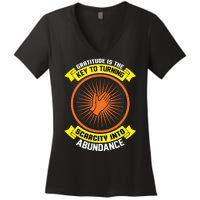 Gratitude Is The Key To Tuning Scarcity Into Abundance Women's V-Neck T-Shirt