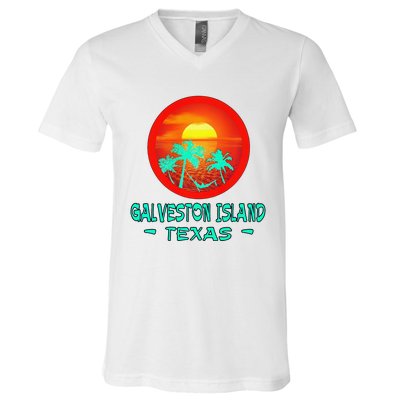 Galveston Island Texas Tropical Beach Souvenir V-Neck T-Shirt