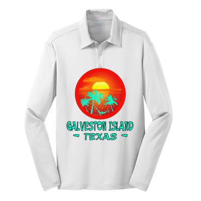 Galveston Island Texas Tropical Beach Souvenir Silk Touch Performance Long Sleeve Polo