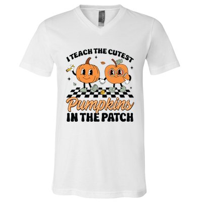 Groovy I Teach The Cutest Pumpkins In The Patch For Teacher V-Neck T-Shirt