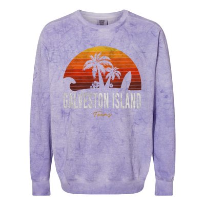 Galveston Island Tx Texas Beach Palms Vacation Surf Sundown Gift Colorblast Crewneck Sweatshirt