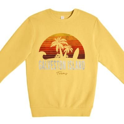 Galveston Island Tx Texas Beach Palms Vacation Surf Sundown Gift Premium Crewneck Sweatshirt