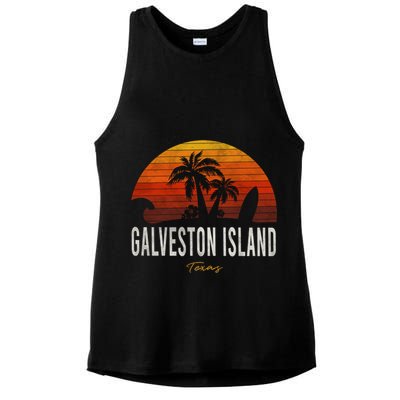 Galveston Island Tx Texas Beach Palms Vacation Surf Sundown Gift Ladies PosiCharge Tri-Blend Wicking Tank