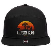 Galveston Island Tx Texas Beach Palms Vacation Surf Sundown Gift 7 Panel Mesh Trucker Snapback Hat