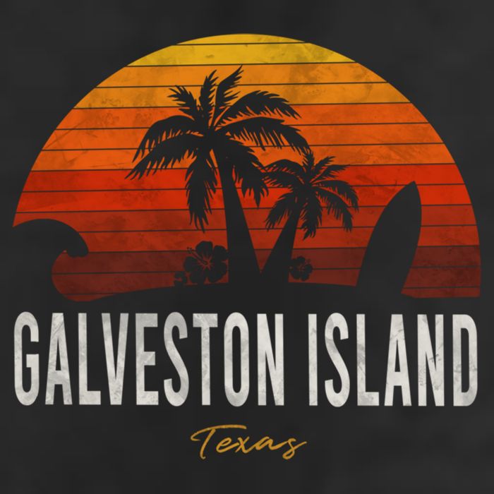 Galveston Island Tx Texas Beach Palms Vacation Surf Sundown Gift 7 Panel Mesh Trucker Snapback Hat